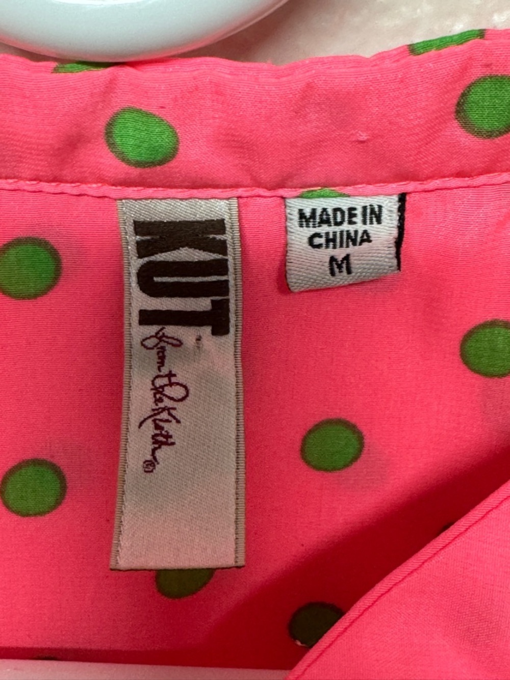 Kut from the Kloth Pink Shirt with Green Polka Dots - Picture 4 of 4